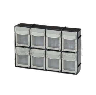 PLASDENT Quick Access Tilt Bin Storage System, 8 Bin, 11 13/16in  W x 8in  H x 3 3/8in  D, GREEN Frame With WHITE Bins, single unit. #BIN08-4N