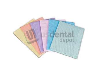 PLASDENT  Patient Bibs Polyback 500/Cs. Plain rectangle (13in  x 18in ) 2-ply Paper/1 Ply Poly.   LAVENDER  Embossed for maximum absorbency. #BIB-10L