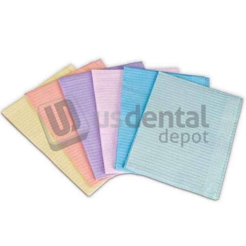 PLASDENT Patient Bibs Polyback 500/Cs. Plain rectangle (13in  x 18in ) 2-ply Paper/1ply Poly. PEACH  Embossed for maximum absorbency. #BIB-12P