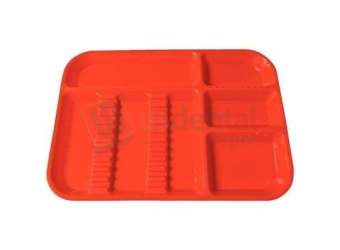 PLASDENT Divided Tray, Size E (Midwest) - Flame, Plastic, 15in  X 10-1/2in  X 7/8in . #300ED-5