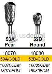 BUFFALO Abbott-Robinson 52D Round TNT-Coated Dual Cut Carbide HP Burs, Regular Cut - #52D-GOLD