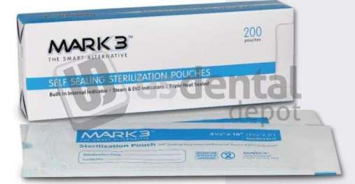 MARK3 2in x 9in Self-Sealing Sterilization Pouch, 200pk  Triple heat sealed - #6111