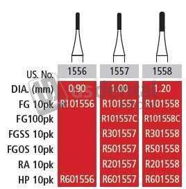 COLTENE Alpen FG #1558 Round End Cross Cut Fissure Carbide Bur, Package of 100 Burs - #R101558C