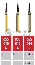 COLTENE Alpen FG #855.012 Fine  Grit , Round End Taper Diamond Bur. Package of 5 Burs - # R855F012FG