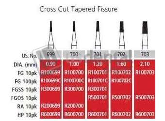 COLTENE Alpen FG #701 taper fissure crosscut Carbide Bur, clinic pack of 100 burs - #R100701C