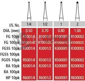 COLTENE Alpen FG #2 Round Carbide Bur, clinic pack of 100 burs - #R100002C