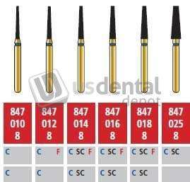 COLTENE Alpen FG #847.012 Coarse  Grit , Flat End Taper Diamond Bur. Package of 5 Burs - # R847C012FG