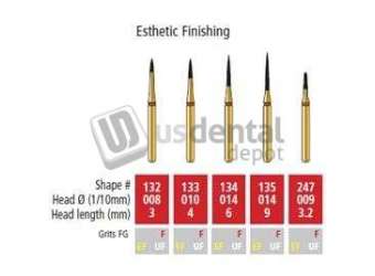 COLTENE Alpen FG #132.008 Fine  Grit , Esthetic Finishing Diamond Bur. Package of 5 Burs - # R132F008FG