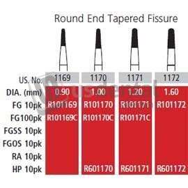 COLTENE Alpen FG #1172 Round End Taper  Fissure Carbide Bur, Package of 10 - #R101172