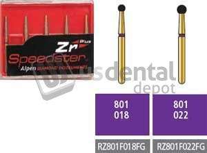 COLTENE Alpen Speedster ZR Plus FG #801.018 Fine  Grit , Round Ball Shaped Diamond - # RZ801F018FGdiamond bur