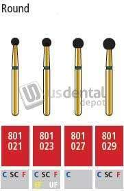 COLTENE Alpen FG #801.021 Fine  Grit , Round Diamond Bur. Package of 5 Burs - # R801F021FG