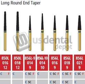 COLTENE Alpen FG #850L.018 Coarse  Grit , Long Round End Taper Diamond Bur. Package of 5 - # R850LC018FG