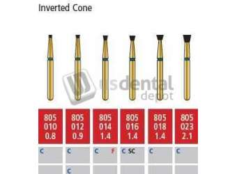 COLTENE Alpen FG #805.014 Coarse  Grit , Inverted Cone Diamond Bur. Package of 5 Burs - # R805C014FG