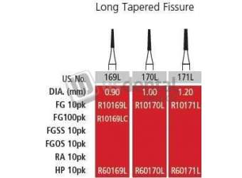 COLTENE Alpen FG #170L Taper Fissure Carbide Bur, Package of 10 - #R10170L