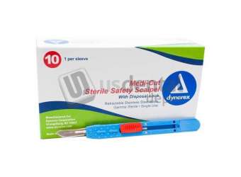 DYNAREX - Medicut #15 Safety Sterile Scalpels, 10/Bx. Blade retracts with one simple - # 4165