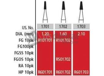 COLTENE Alpen HP #1702 Round End Cross Cut Taper  Fissure Carbide Bur, Package of 10 - # R601702