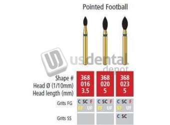 COLTENE Alpen FG #368.020 Extra Fine, Pointed Football Diamond, Package of 5 Burs - # R368EF020