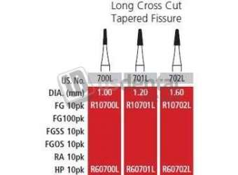 COLTENE Alpen FG #700L Long Cross Cut Taper  Fissure Carbide Bur, Package of 10 - #R10700L