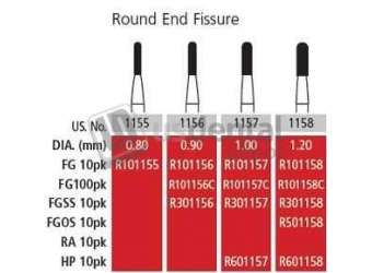 COLTENE Alpen FG #1156 SS (Short Shank) Round End Fissure Carbide Bur, Package of 10 - #R301156