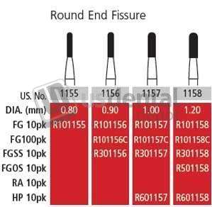 COLTENE Alpen FG #1158 SL (Surgical Length) Round End Fissure Carbide Bur, Package of 10 - #R501158