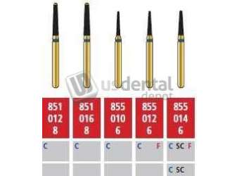 COLTENE Alpen FG #851.016 Coarse  Grit , Round End Taper Diamond Bur. Package of 5 Burs - # R851C016FG