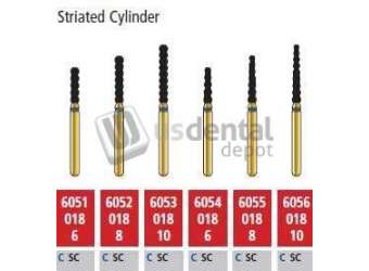 COLTENE Alpen FG #6052.018 Coarse  Grit , Striated Cylinder Diamond Bur. Package of 5 Burs - # R6052C018FG