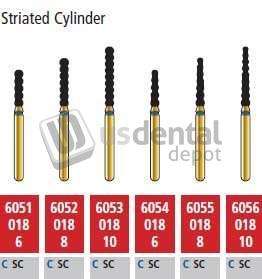 COLTENE Alpen FG #6052.018 Coarse  Grit , Striated Cylinder Diamond Bur. Package of 5 Burs - # R6052C018FG