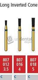 COLTENE Alpen FG #807.012 Coarse  Grit , Long Inverted Cone Diamond Bur. Package of 5 Burs - # R807C012FG