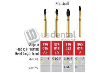 COLTENE Alpen FG #379.018 Fine  Grit , Football Shaped Diamond Bur. Package of 50 Burs - # R379F018B