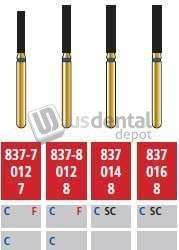 COLTENE Alpen FG #837-8.012 Fine  Grit , Flat End Cylinder Diamond Bur. Package of 5 Burs - # R8378F012FG