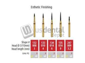 COLTENE Alpen FG #134.014 Ultra Fine  Grit , Esthetic Finishing Diamond, Package of 5 Burs - # R134UF014FG