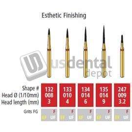 COLTENE Alpen FG #134.014 Ultra Fine  Grit , Esthetic Finishing Diamond, Package of 5 Burs - # R134UF014FG