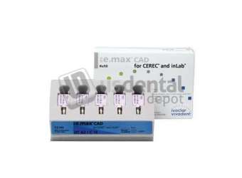 IVOCLAR VIVADENT - IPS e.max CAD for CEREC / inLab LT Block, Shade A3 Size I12, package of 5 - #605320