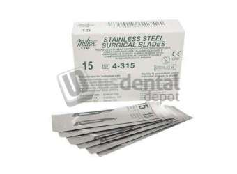 MILTEX - Miltex #15 Sterile Stainless Steel Surgical Scalpel Blade 100pk - #4-315