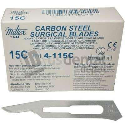 MILTEX - Miltex #15C Sterile Carbon Steel Surgical Scalpel Blade, Box of 100 blades - #4-115C