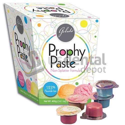 KEYSTONE Gelato Prophy Paste 200cups/box. - Coarse  Grit , ASSORTED flavores. Non-Splatter 1.23% APF - #24-02777