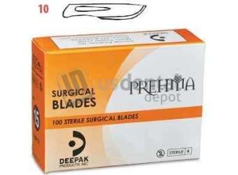 KEYSTONE Prehma #10 Sterile Carbon Steel Surgical Scalpel Blade, Single Use, Box of 100 - #27-00110