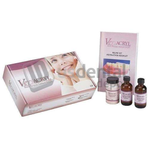 VERSACRYL Adjustable Reline KIT Kit - SOFT HEAT Cure, contains: 2 - 50 g. Powder and 2 - 60 ml liquid - #1014034  ( SOFT Reline )