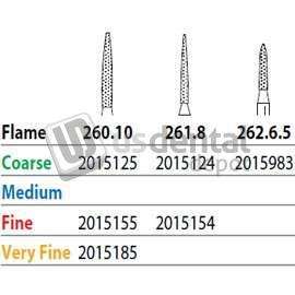 PREMIER Two Striper FG #260.10 Coarse Diamond Burs, Flame shaped. Pack of 5 - #2015125