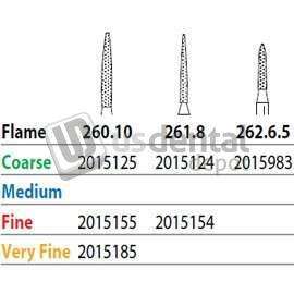 PREMIER Two Striper FG #261.8 Coarse Diamond Burs, Flame shaped. Pack of 5 - #2015124