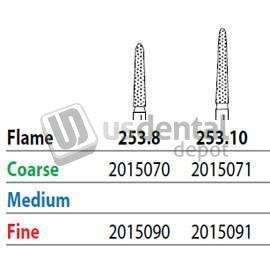 PREMIER Two Striper FG #253.8 Coarse Diamond Burs, Flame shaped. Pack of 5 - #2015070