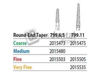 PREMIER Two Striper FG 799.6.5 Coarse Grit Diamond  Bur Round-End Taper. Pack of 5 - #2015473