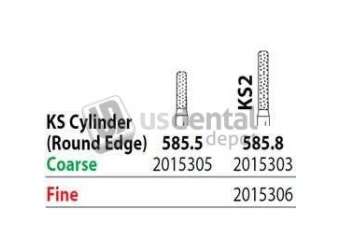 PREMIER Two Striper FG #585.8 Coarse Diamond Bur, KS2 Cylinder Round Edge. Pack of 5 - #2015303