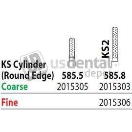 PREMIER Two Striper FG #585.8 Coarse Diamond Bur, KS2 Cylinder Round Edge. Pack of 5 - #2015303