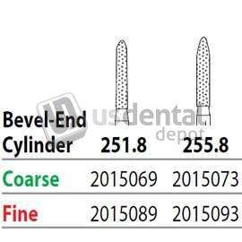 PREMIER Two Striper FG #251.8 Coarse Diamond Bur, Bevel-End Cylinder. Pack of 5 - #2015069