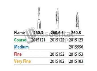 PREMIER Two Striper FG #260.6.5 Coarse Diamond Burs, Flame shaped. Pack of 5 - #2015122