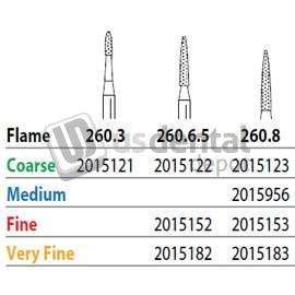 PREMIER Two Striper FG #260.6.5 Coarse Diamond Burs, Flame shaped. Pack of 5 - #2015122