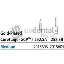 PREMIER Two Striper FG 252.SA Medium Diamond Burs, Gold-Plated Curettage, 7mm Cutting - #2015603