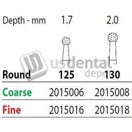 PREMIER Two Striper FG #125 Coarse Diamond Bur, Round. Pack of 5 - #2015006