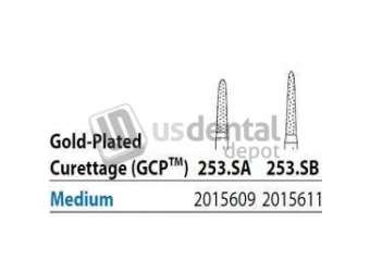 PREMIER Two Striper FG 253.SB Medium Diamond Burs, Gold-Plated Curettage, 8mm Cutting - #2015611